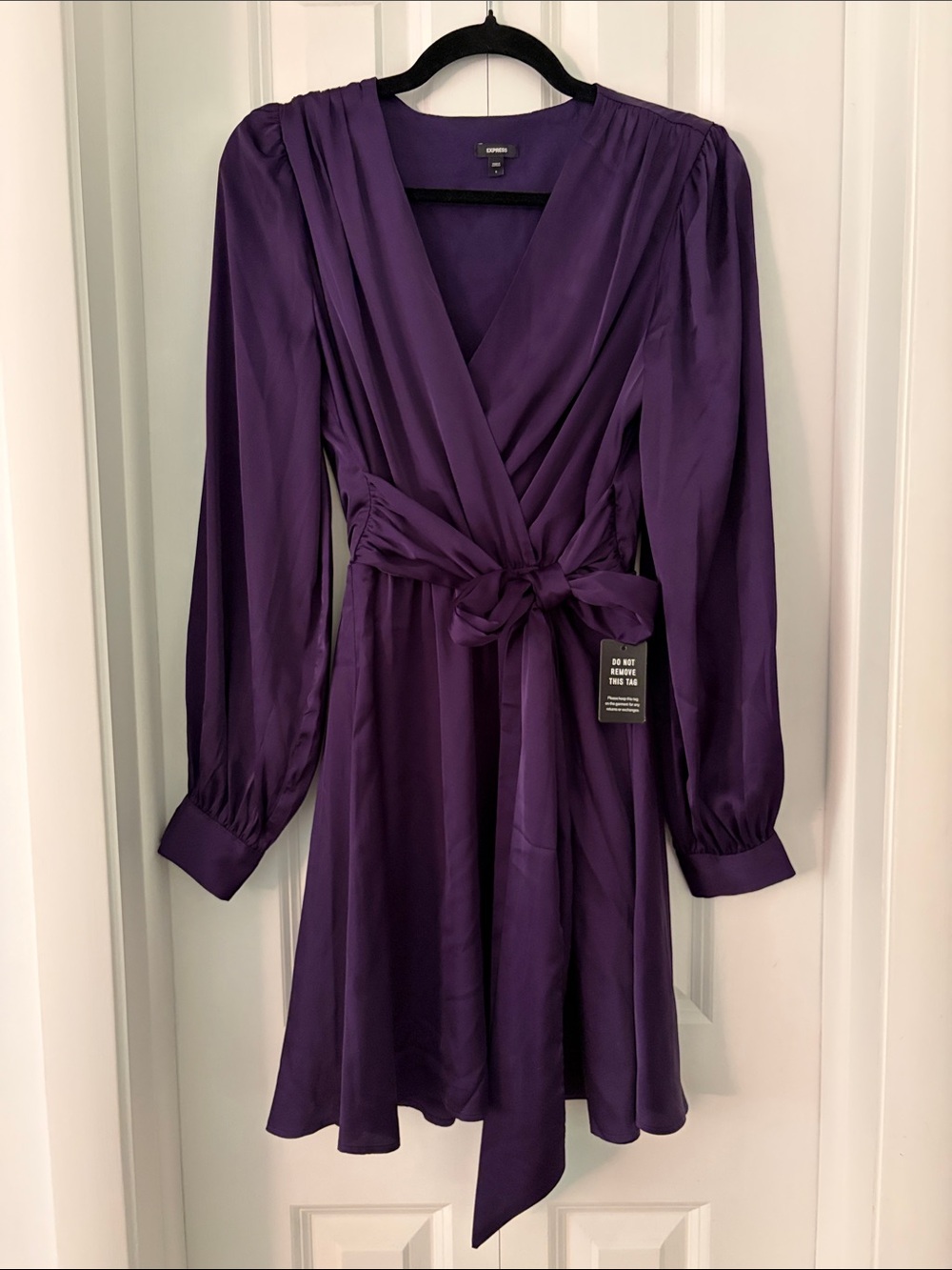 Express Purple Wrap Dress with Tie Waist - Womens